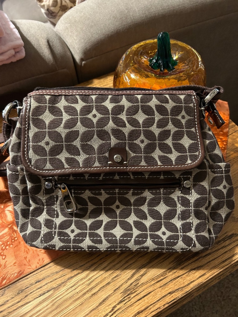 Fossil Crossbody Canvas Bag Purse Vintage Authentic Very Good Lots of Storage